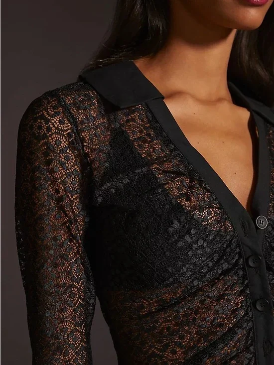 Anthropologie Maeve Sheer Lace Blouse in Black, SZ XL NWT - Picture 3 of 10